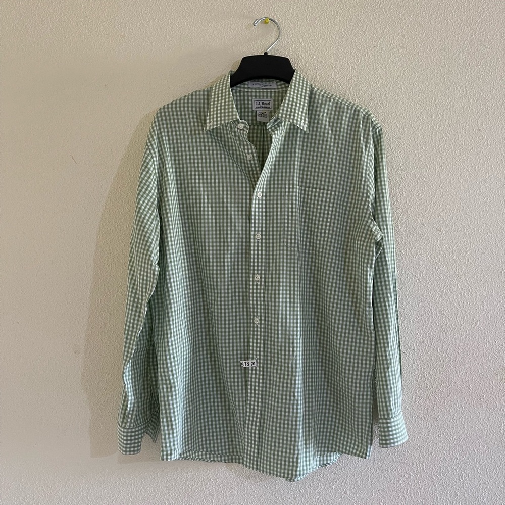 LL Bean Long Sleeve Button Shirt Men Large Plaid Wrinkle Resistant Trim Fit